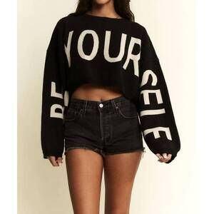 NEW JADE BY JANE be yourself crop long-sleeve sweater in black
